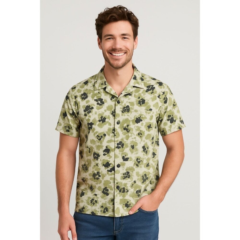 Brooklyn Brigade Camp Shirt Mens M‎ Green Floral Camo Linen NWT Resort Summer